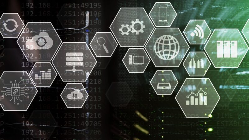 A banner image depicting cloud-native application development services and its usual components floating atop a palm